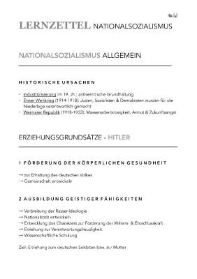 Erziehung im Nationalsozialismus Lernzettel - Gemeinschaftsprinzip NS und Gebrauchspädagogik