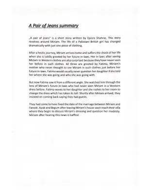 A Pair of Jeans Short Story Summary and PDF by Qaisra Shahraz