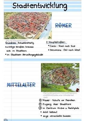 4 Phasen der Stadtentwicklung in Mitteleuropa: Römer, Mittelalter, Renaissance, Industrialisierung