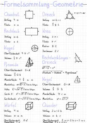 Formelsammlung Geometrie zum Ausdrucken - PDF Mathe 5-10 Klasse