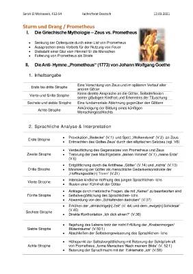 Prometheus Gedicht Analyse - Musterlösung, PDF Text und Interpretation (Sturm und Drang)