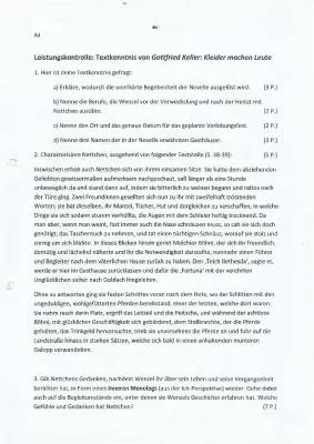 Kleider machen Leute Klassenarbeit Klasse 8 - Lösungen & Charakterisierung