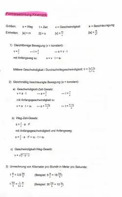 Kinematik Formelsammlung PDF: Leichte Formeln für Gleichförmige und Gleichmäßig Beschleunigte Bewegung