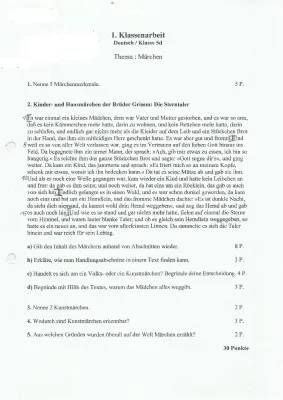 Märchenmerkmale und Klassenarbeit PDF für Deutsch Klasse 5