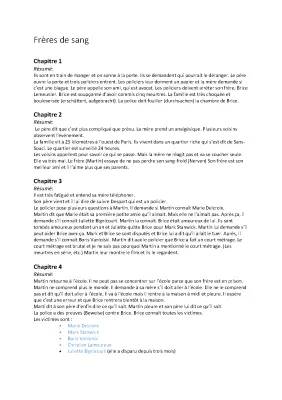 Frères de Sang Chapter Summaries and Worksheets