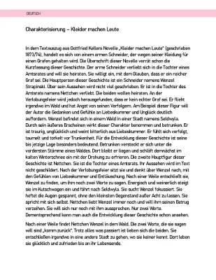 Kleider machen Leute: Zusammenfassung und Charakterisierung PDF (Klasse 7)