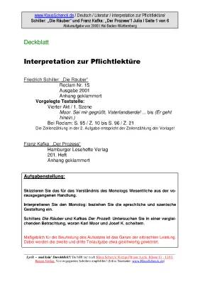 Fragen zu 'Die Räuber' von Schiller: 4. Akt, 1. Szene - Klassenarbeit