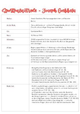 Sportpalastrede Analyse PDF: Goebbels Rede und Propaganda im 2. Weltkrieg