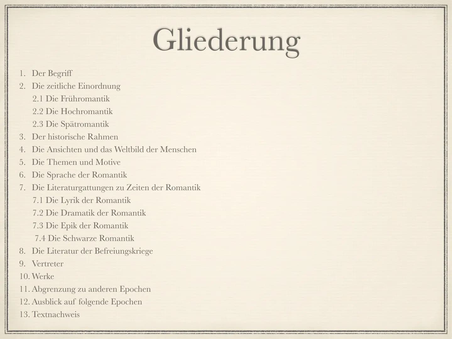 Die Romantik
1795 bis 1835 Die Welt muß romantisiert werden. So findet man den
ursprünglichen Sinn wieder. Indem ich dem Gemeinen einen
hohe