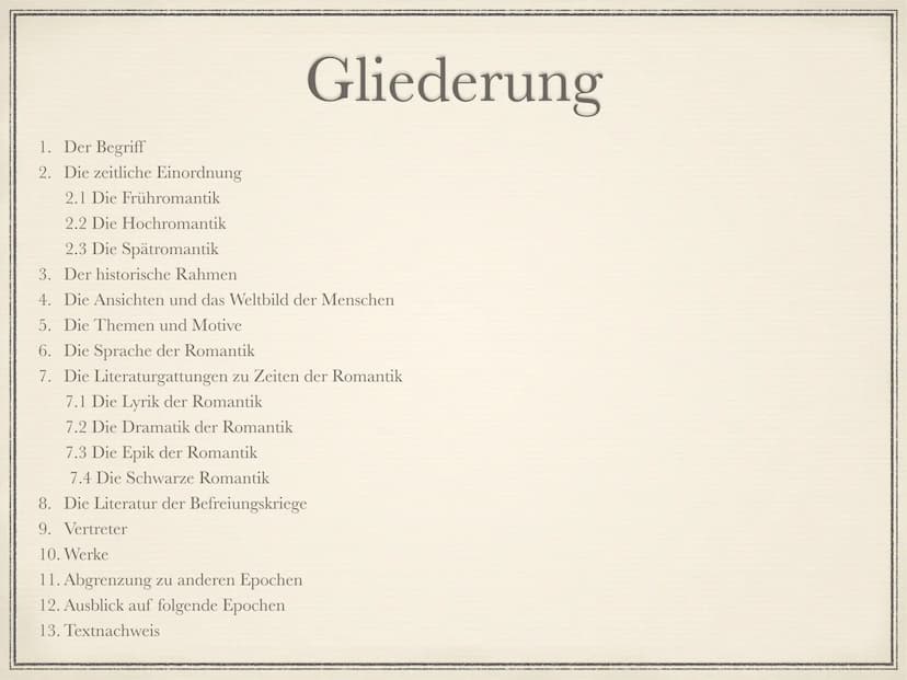 Die Romantik
1795 bis 1835 Die Welt muß romantisiert werden. So findet man den
ursprünglichen Sinn wieder. Indem ich dem Gemeinen einen
hohe