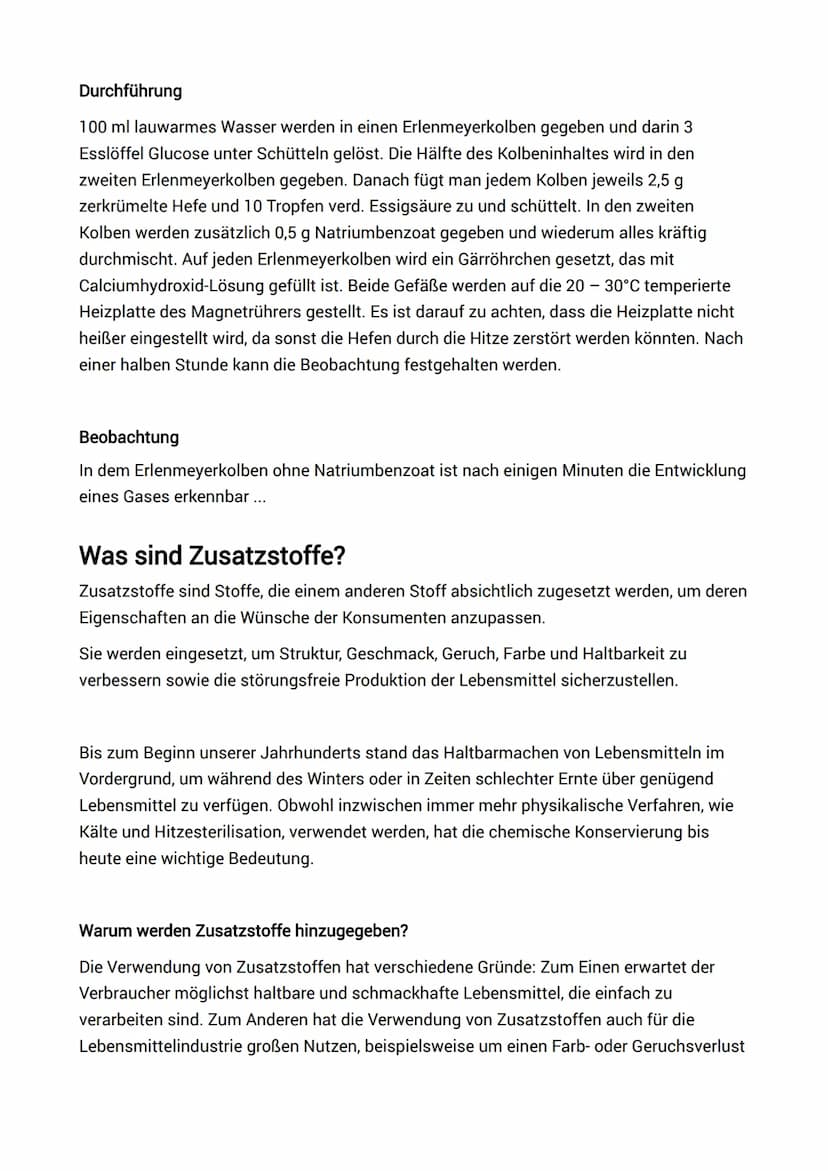 Antimikrobielle Wirkung von
Konservierungsstoffen
2 Erlenmeyerkolben (100 ml), 2 passende durchbohrte Gummistopfen, 2 Gärrährchen,
Magnetrüh