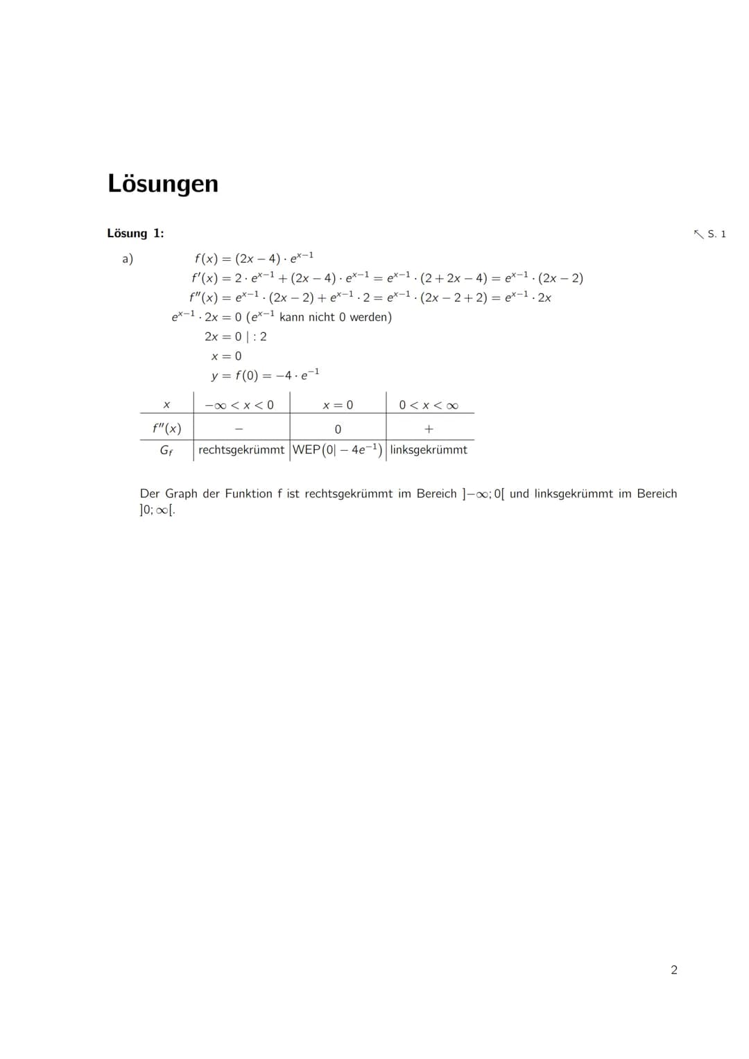 Inhaltsverzeichnis
1 Analysis
1.1 Wendepunkte und Krümmung
Lösungen
1
1
2 1 Analysis
1.1 Wendepunkte und Krümmung
Merke
1. f"(x) bestimmen
2