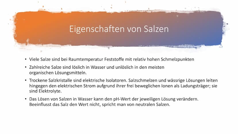Salze
Chemie 1 Allgemeines
Als Salze bezeichnet man chemische Verbindungen bzw. kristalline
Substanzen, die aus positiv geladenen lonen (Kat