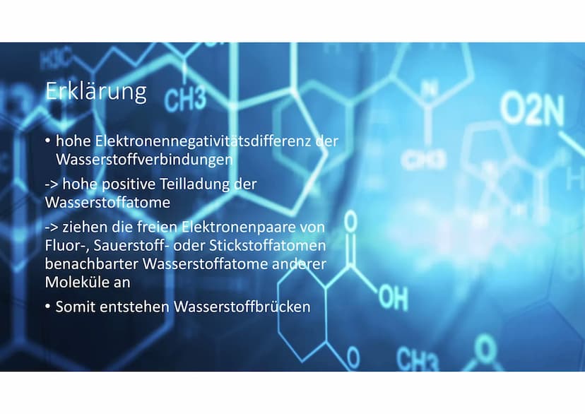 CH3
Wasserstoffbrücken
NO
OH
CH3
O
02N Definition CH3
●
• Anziehungskraft zwischen
Wasserstoffatome und freiem
Elektronenpaar von Fluor-,
Sa