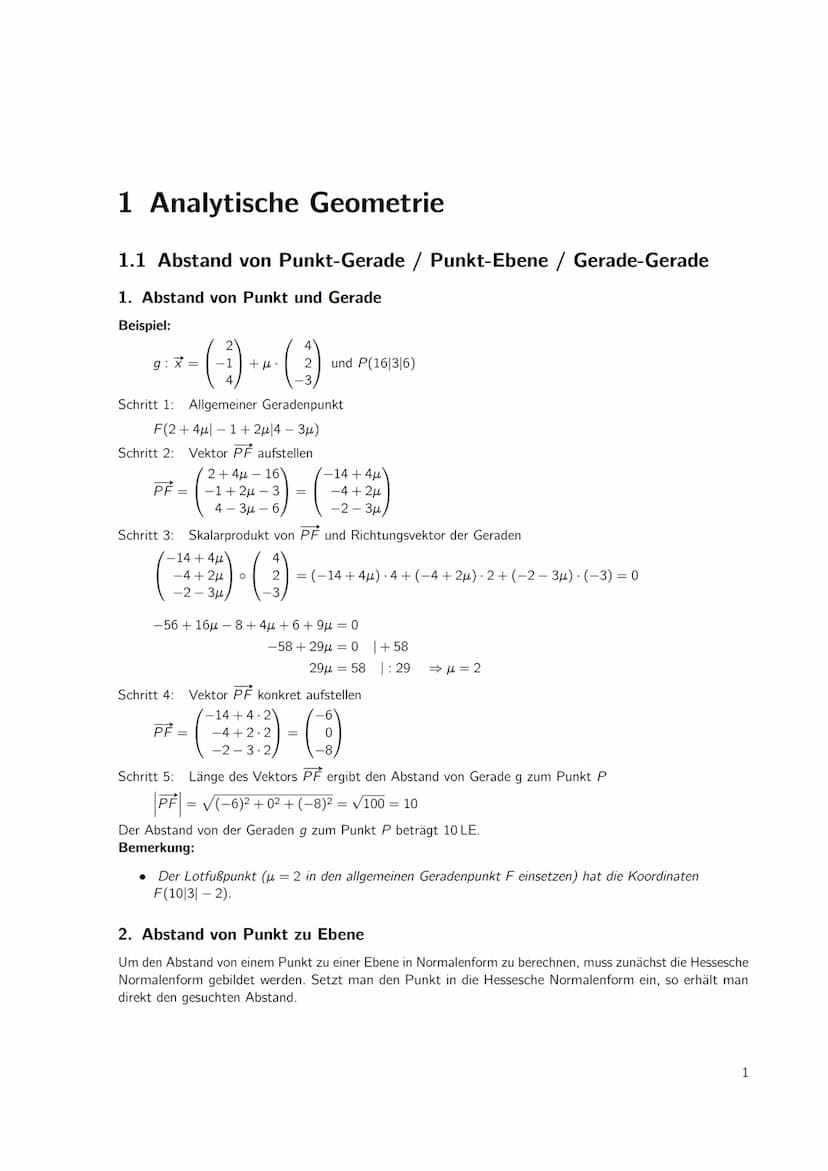 Inhaltsverzeichnis
1 Analytische Geometrie
1.1 Abstand von Punkt-Gerade / Punkt-Ebene / Gerade-Gerade
Lösungen
1
1
4 1 Analytische Geometrie