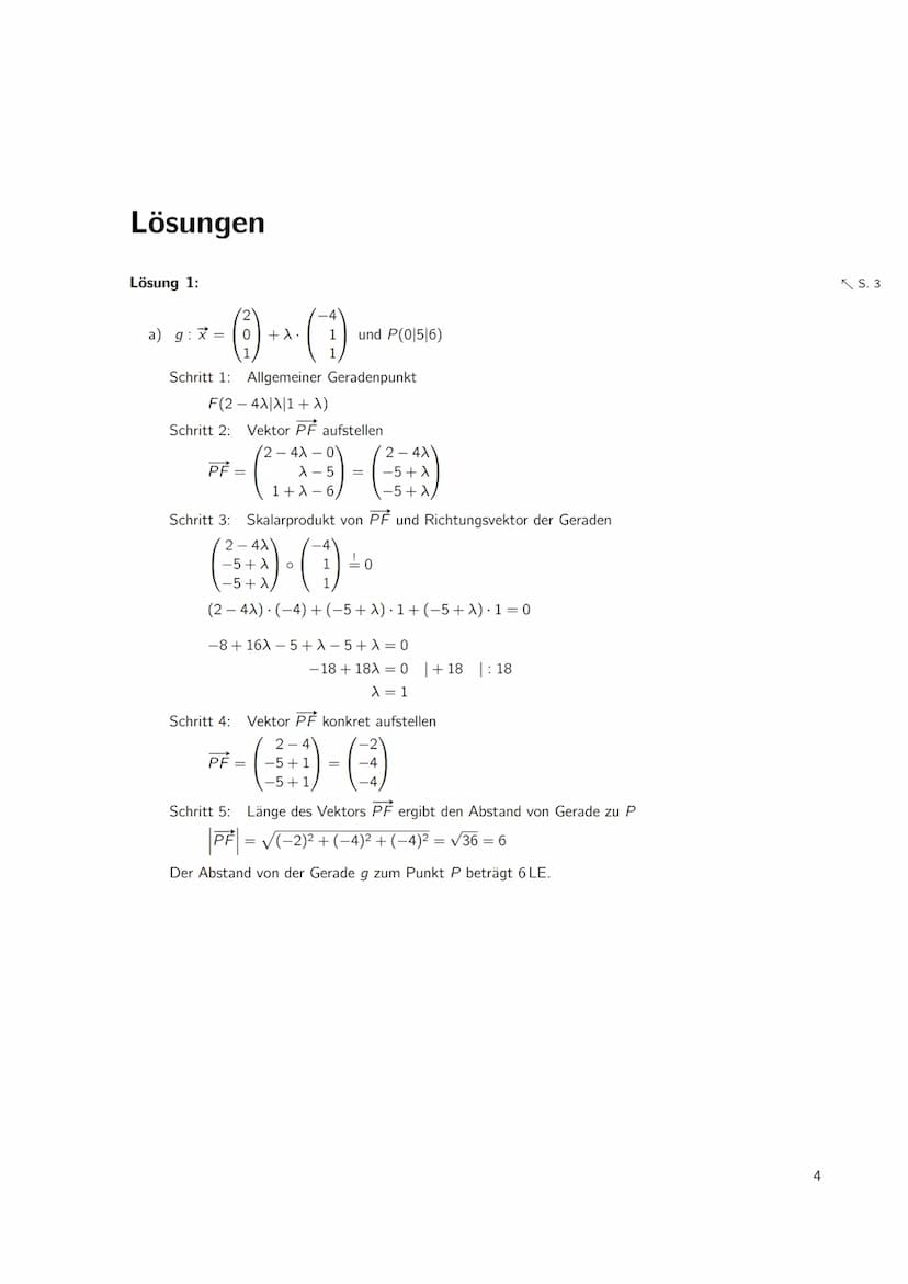 Inhaltsverzeichnis
1 Analytische Geometrie
1.1 Abstand von Punkt-Gerade / Punkt-Ebene / Gerade-Gerade
Lösungen
1
1
4 1 Analytische Geometrie