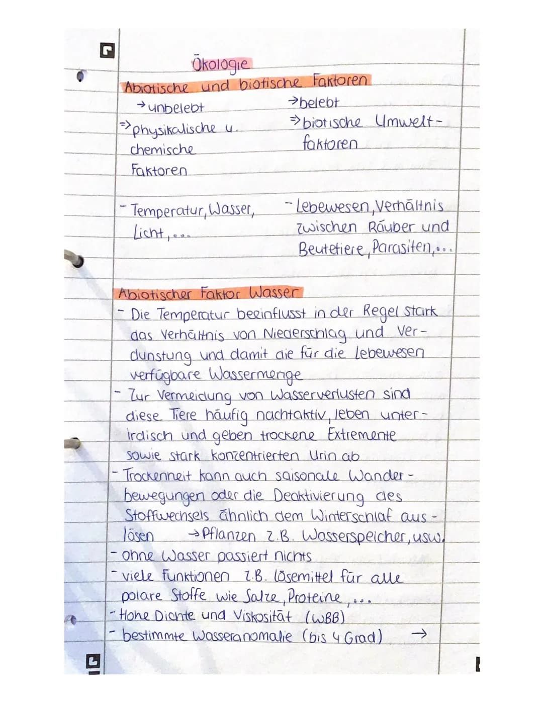 JI
Okologie
Abiotische und biotische Faktoren.
→ unbelebt
→physikalische u.
chemische
Faktoren
- Temperatur, Wasser,
Licht,...
→belebt
=>bio