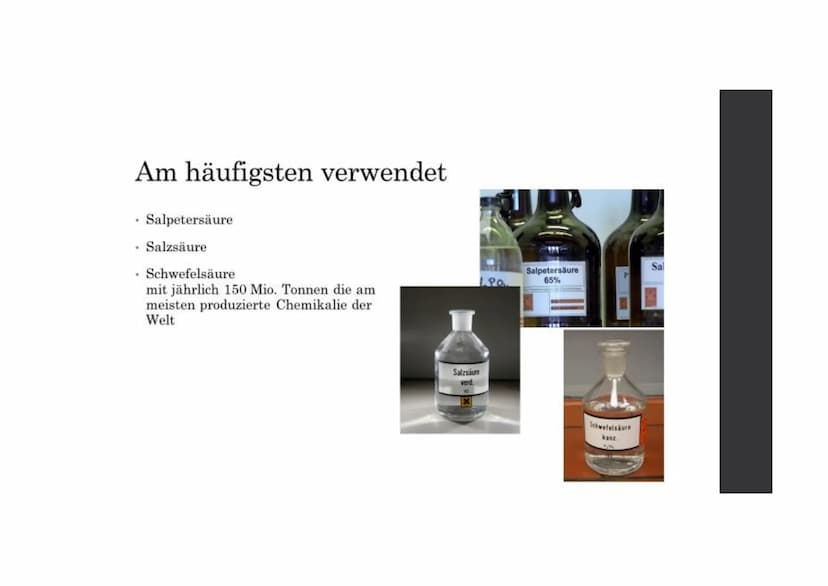 Inhalt
Am häufigsten verwendet
• Einsatz in der Industrie
.
.
.
.
Herstellung von
Düngemitteln
Aufschluss von Erzen
Herstellung von Sulfaten
