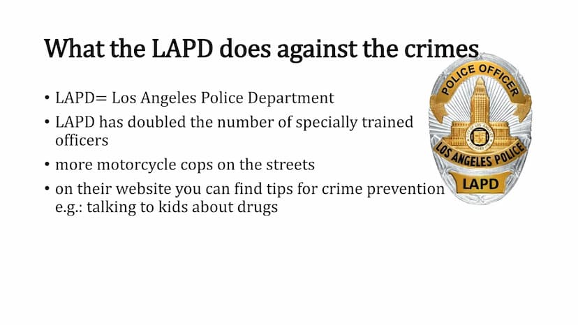 What comes to your mind if you think
about Los Angeles? ■
Different crimes and the distribution of them in L.A.
the crime rate in L.A. is hi