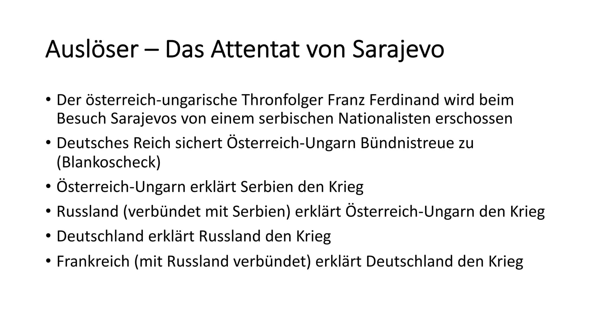 Der 1. Weltkrieg
1914-1918 Gliederung
Zahlen und Fakten
Hintergründe und Auslöser
• Die Kriegsparteien
• Verlauf des Krieges
Krieg im Westen