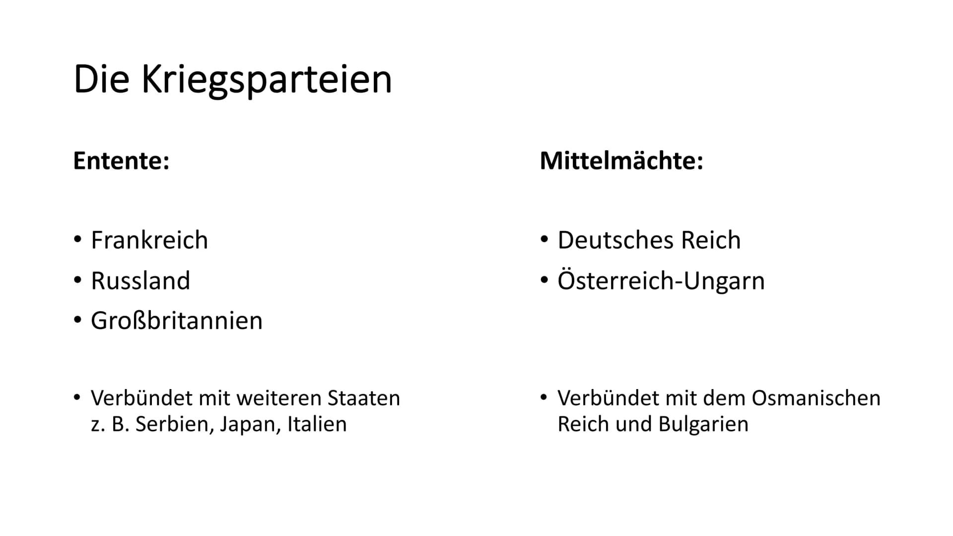 Der 1. Weltkrieg
1914-1918 Gliederung
Zahlen und Fakten
Hintergründe und Auslöser
• Die Kriegsparteien
• Verlauf des Krieges
Krieg im Westen