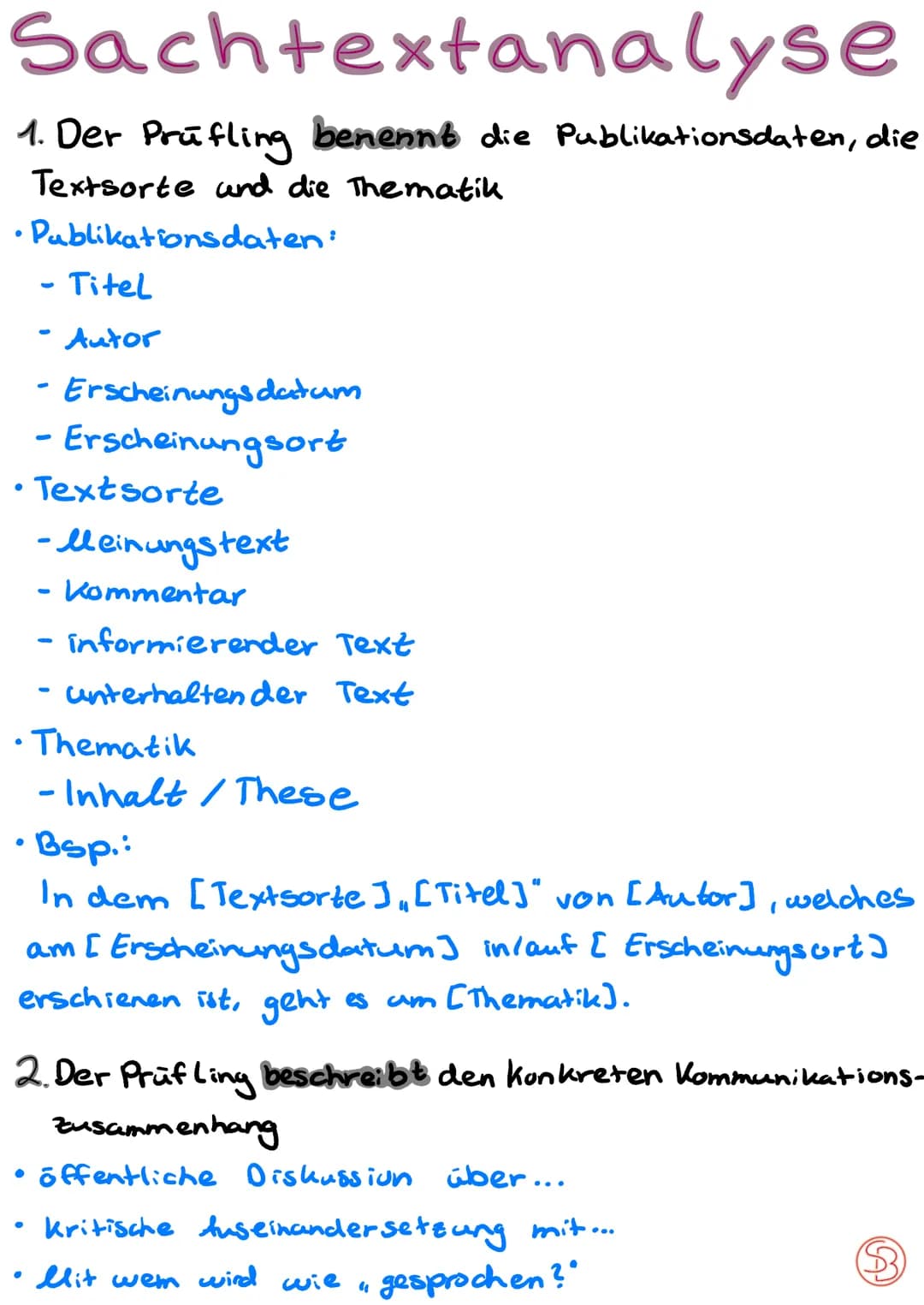 Sachtextanalyse
1. Der Prüfling benennt die Publikationsdaten, die
Textsorte und die Thematik
Publikationsdaten:
- Erscheinungsdatum
- Ersch