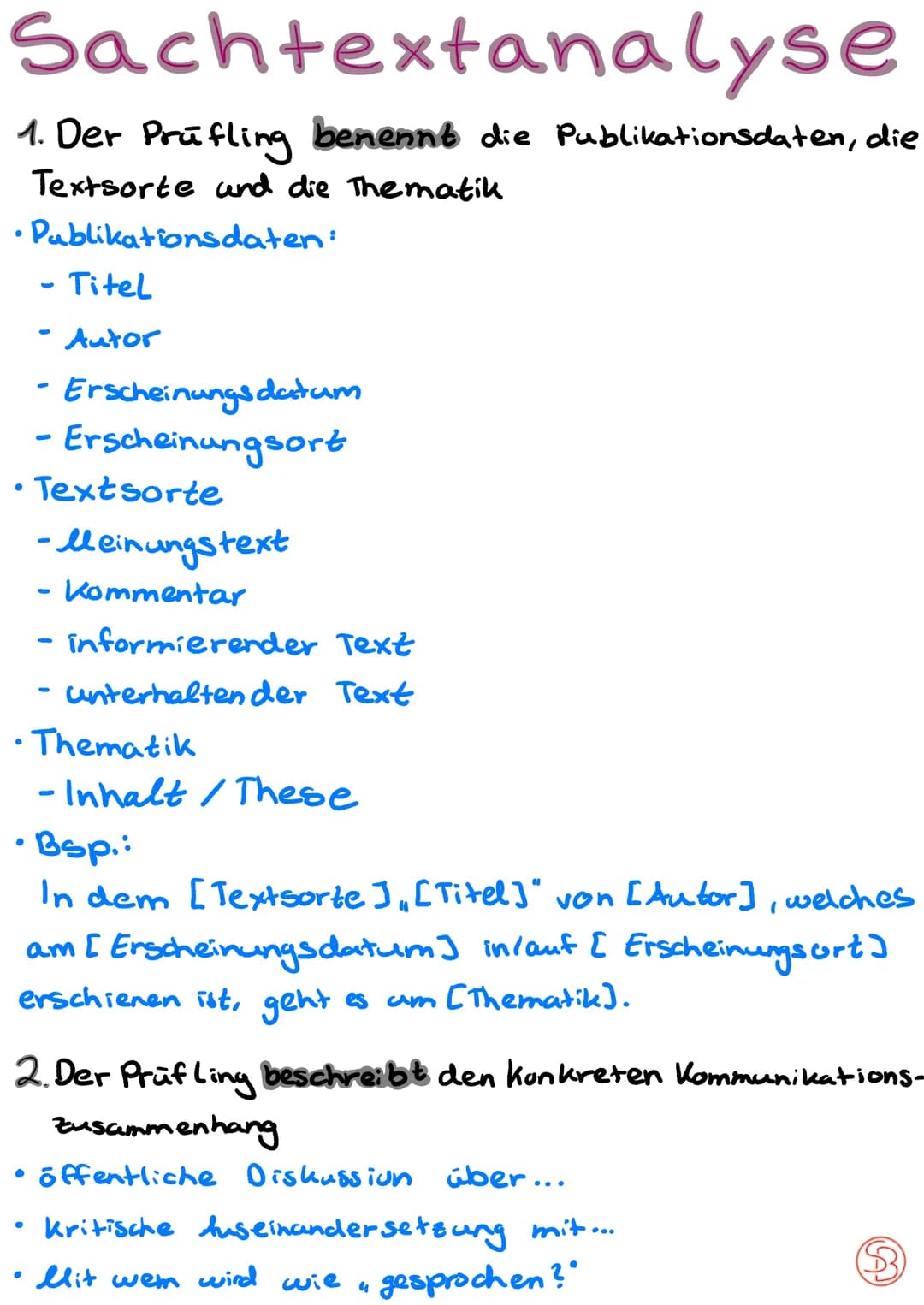 Sachtextanalyse
1. Der Prüfling benennt die Publikationsdaten, die
Textsorte und die Thematik
Publikationsdaten:
- Erscheinungsdatum
- Ersch