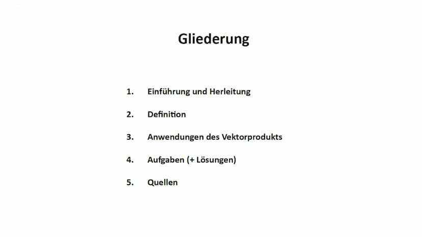 Vektorprodukt
axb
I
b 1. Einführung und Herleitung
2.
Gliederung
Definition
3. Anwendungen des Vektorprodukts
5.
4. Aufgaben (+ Lösungen)
Qu