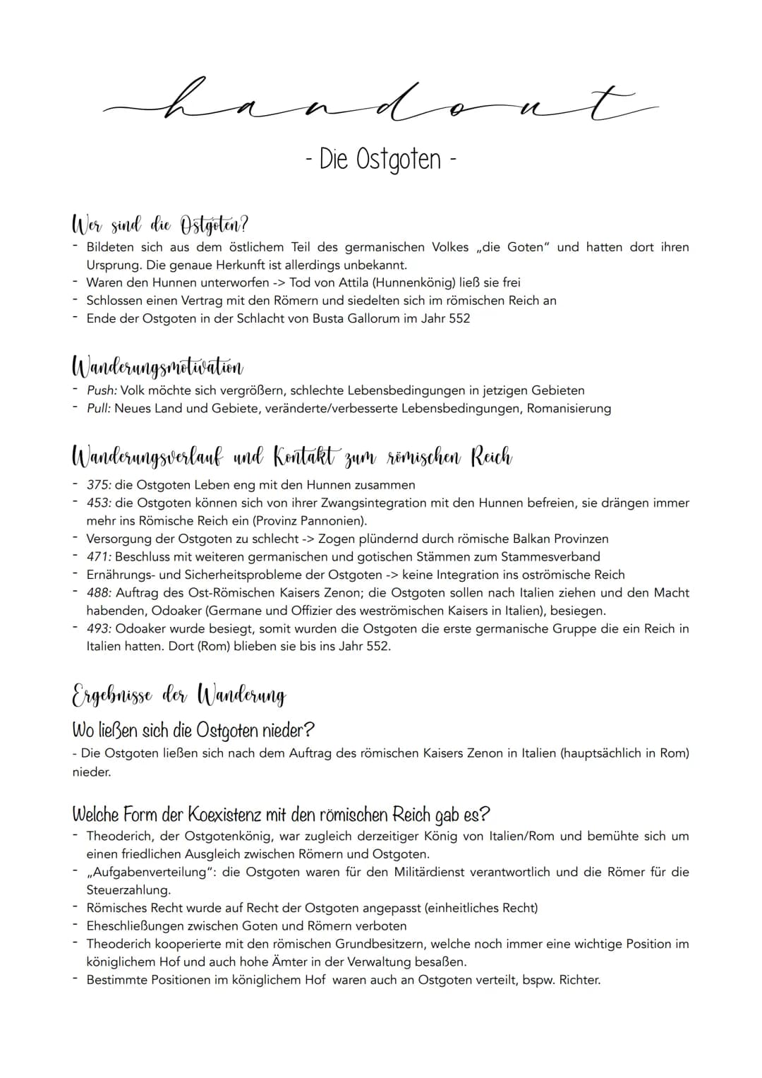 handout
- Die Ostgoten -
Wer sind die Ostgoten?
- Bildeten sich aus dem östlichem Teil des germanischen Volkes ,die Goten" und hatten dort i