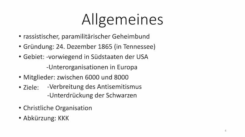 Namensherkunft: griech.: kyklos-Kreis und kelt.:klan=Familie
Allgemeines
●
Der Ku-Klux-Klan - Ein rassistischer Geheimbund
Handout
●
●
rassi