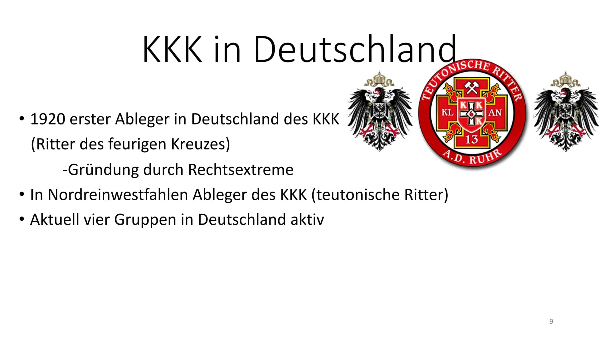 Namensherkunft: griech.: kyklos-Kreis und kelt.:klan=Familie
Allgemeines
●
Der Ku-Klux-Klan - Ein rassistischer Geheimbund
Handout
●
●
rassi