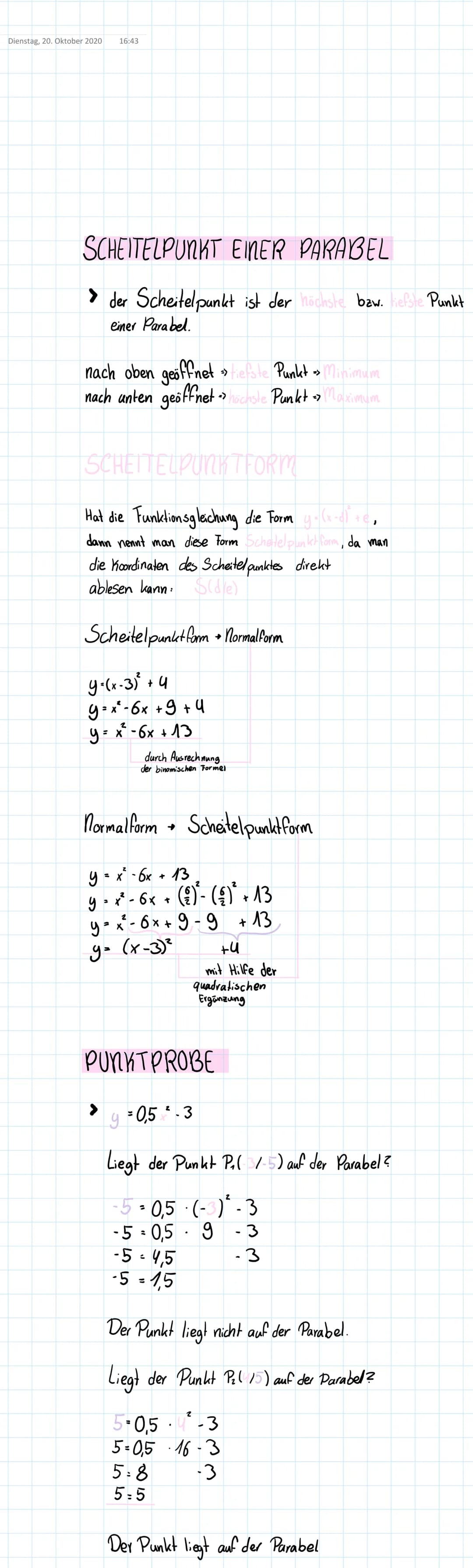 Montag, 19. Oktober 2020
quadratische Funktionen
ว ว ว ว ว ว ว ว
fw = ax² + bx +c
ax² = quadratischer Teil
bx - linearer Teil
NORMALPARABEL
