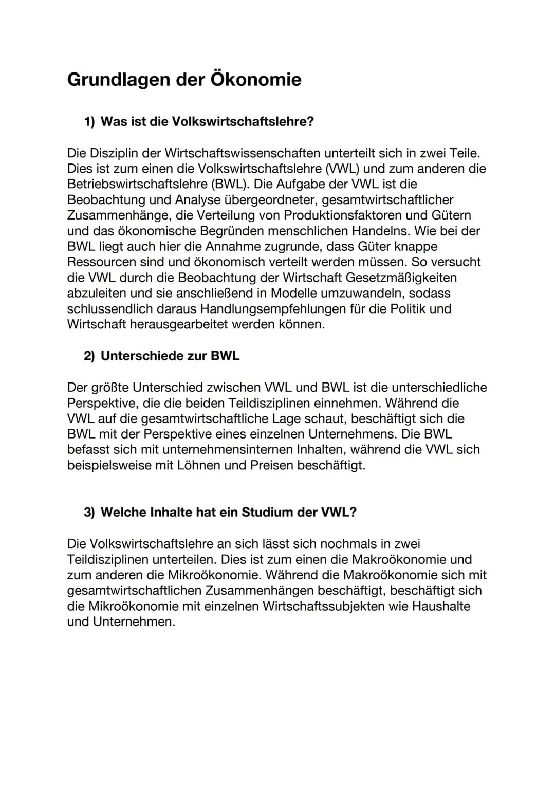 Grundlagen der Ökonomie
1) Was ist die Volkswirtschaftslehre?
Die Disziplin der Wirtschaftswissenschaften unterteilt sich in zwei Teile.
Die