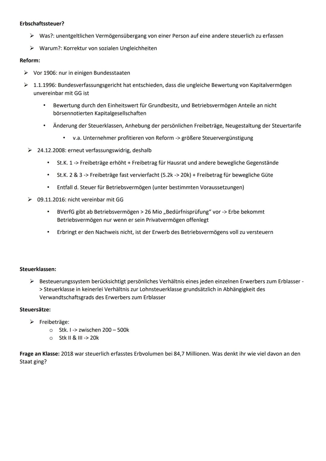 Josephine Pellegrino, J1
Mehrere Reformen seit der Einführung 1906
Grund hauptsächlich, da Erbschaftssteuer unvereinbar mit GG war
➤ Steuers