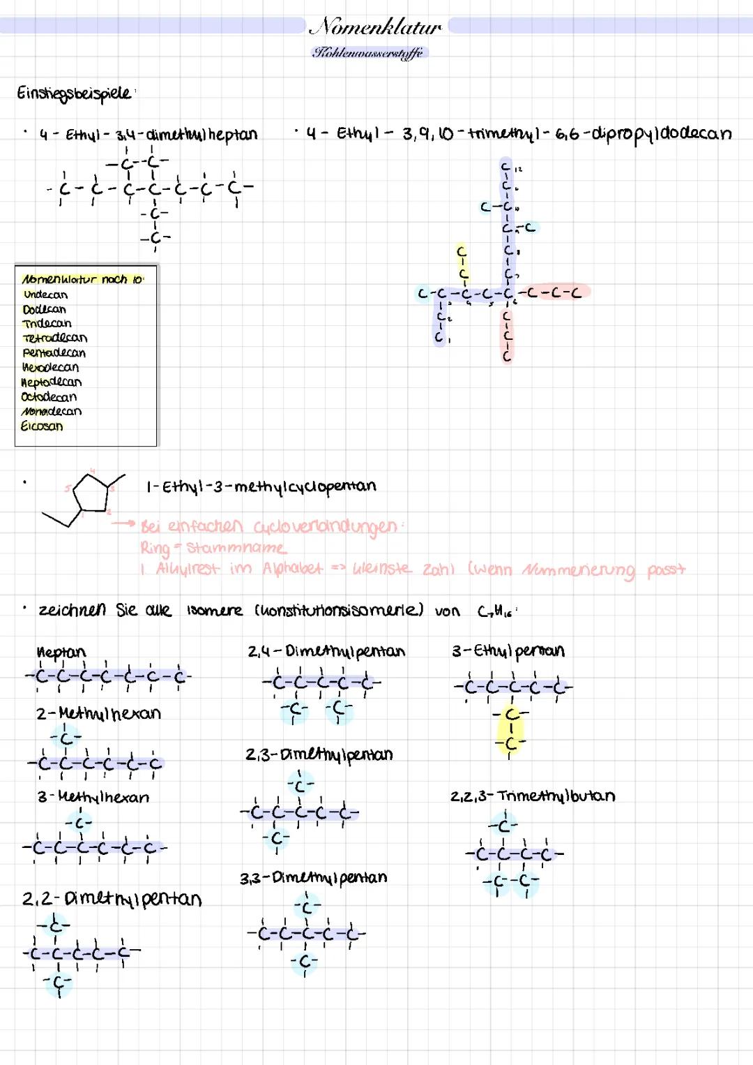 Nomenklatur Alkane: Einfache Übungen und Lösungen für Kids