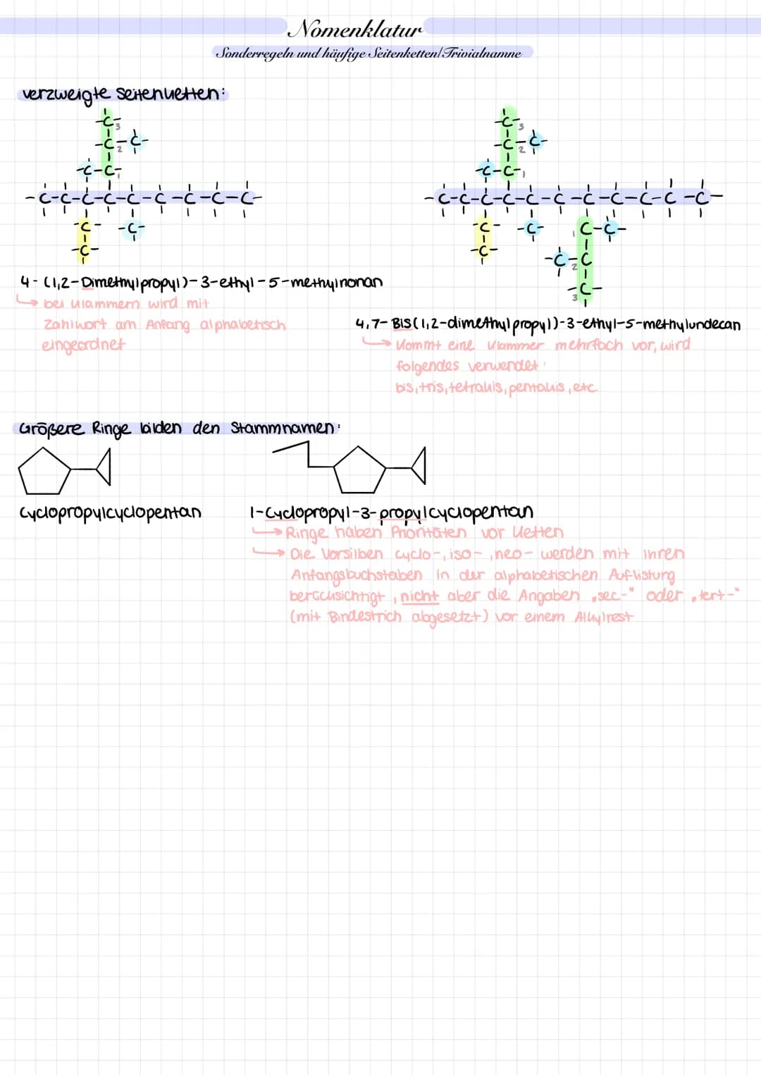 Einstiegsbeispiele
• 4- Ethyl-3,4-dimethylheptan
----
- - - - - - - -
--
|
|
Nomenklatur nach 10:
Undecan
Dodecan
Indecan
Tetradecan
Pentade