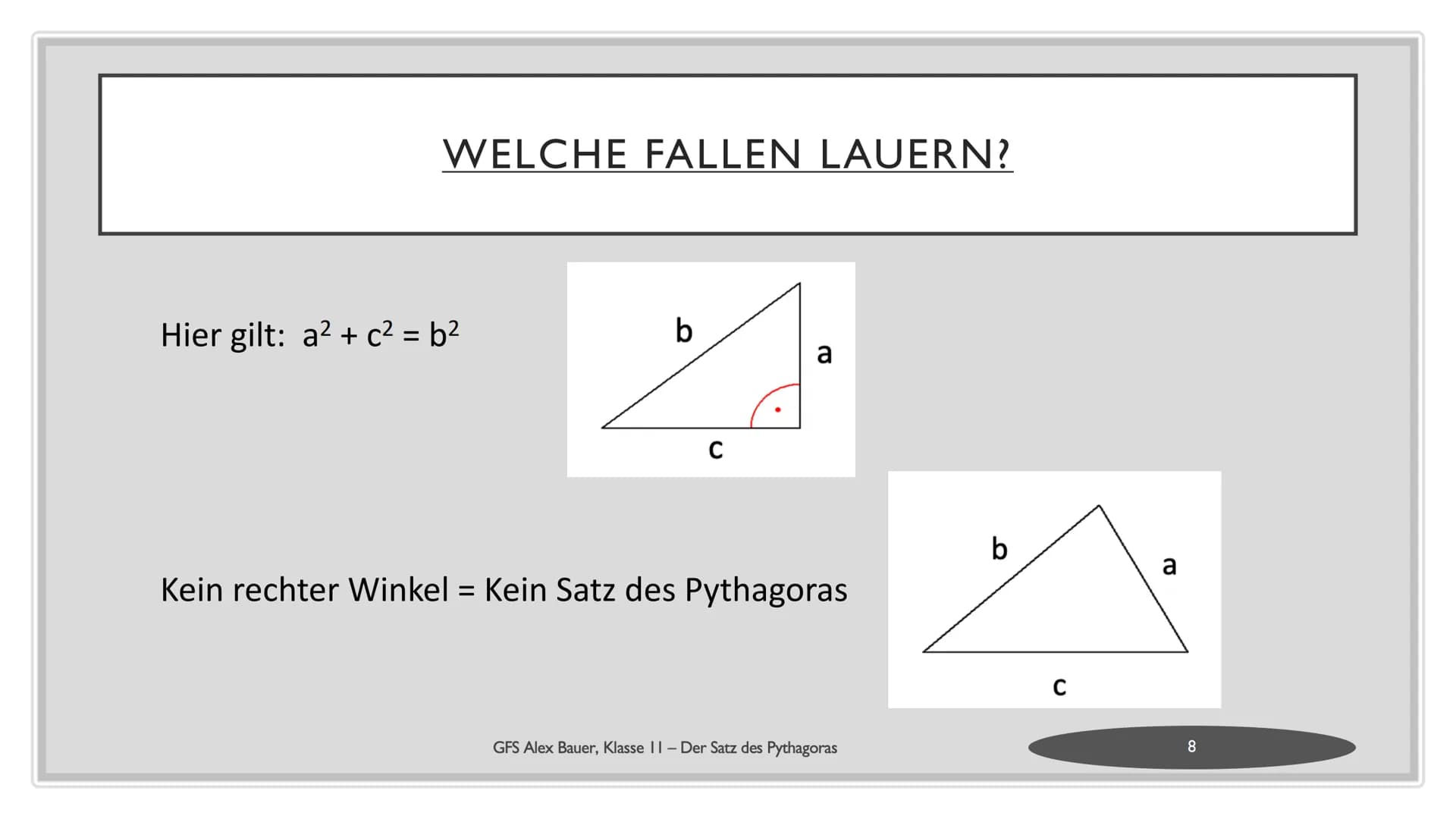 
<h2 id="dasrechtwinkligedreieck">Das rechtwinklige Dreieck</h2>
<p>Ein rechtwinkliges Dreieck hat einen Winkel von 90° und die Seiten, die 