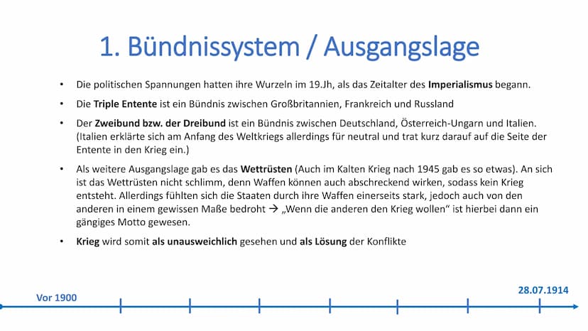 
<p>Der Ausbruch des 1. Weltkriegs hatte verschiedene Ursachen, die im Folgenden etwas genauer beleuchtet werden sollen. </p>
<h2 id="bndnis