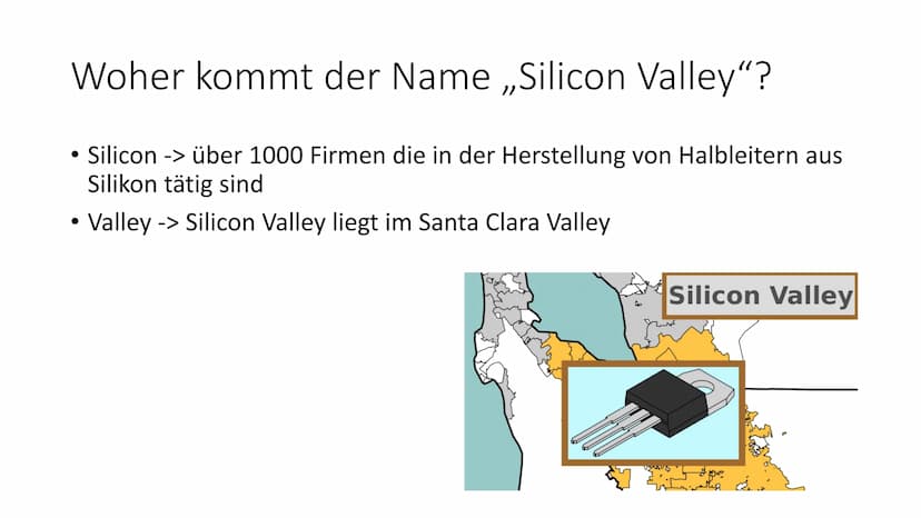 ebay T
Alphabet
hp
TESLA Silicon Valley
Woher kommt der Name?
Der Name ist durch die über 1000 Firmen in dem Tal entstanden,
die in dem Bere