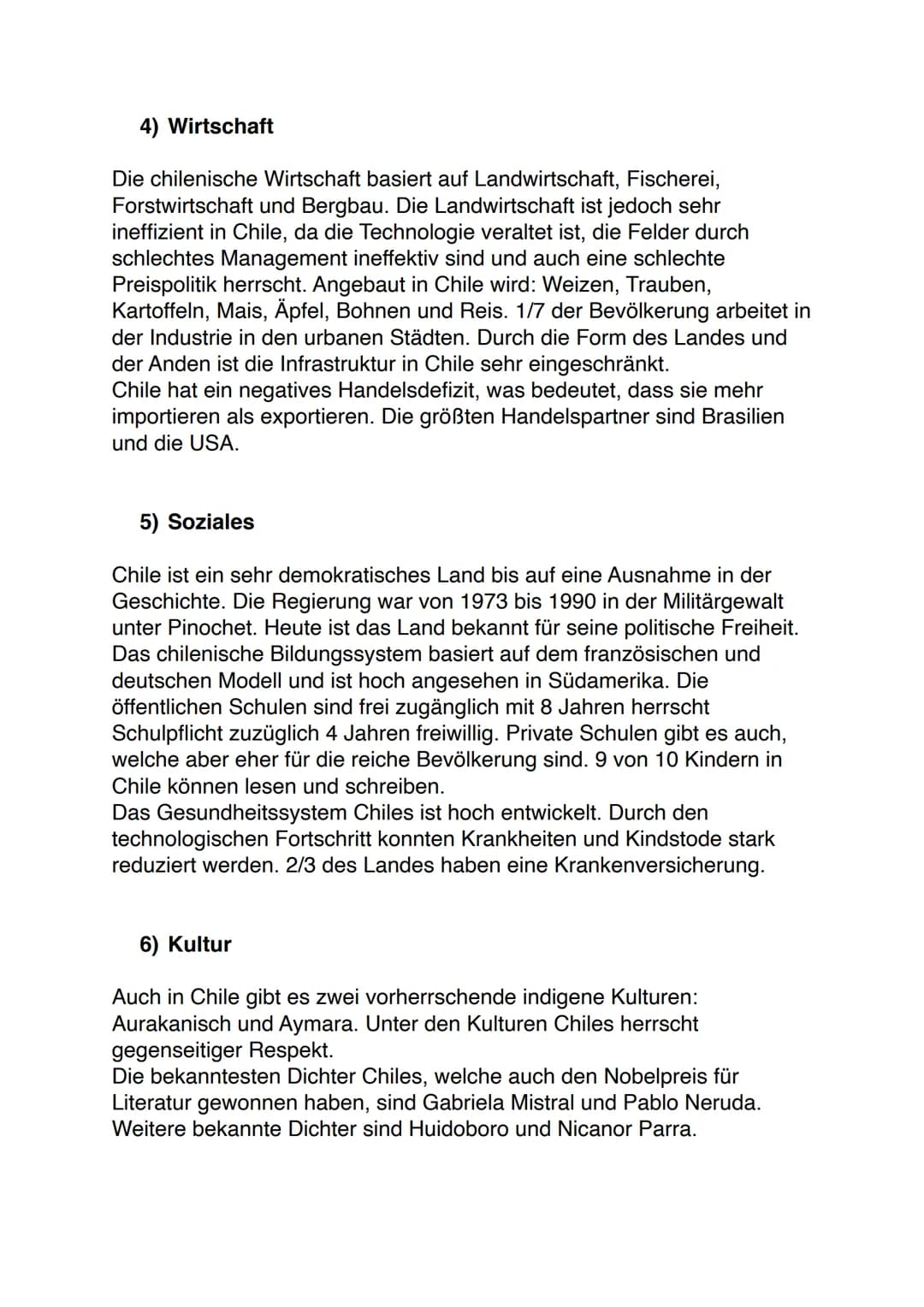 Chile
1) Einleitung und Fakten
Hauptstadt:
Amtssprache:
Währung:
Einwohnerzahl:
Regierungsform:
Staatsoberhaupt:
Santiago
Spanisch
Peso
17.9