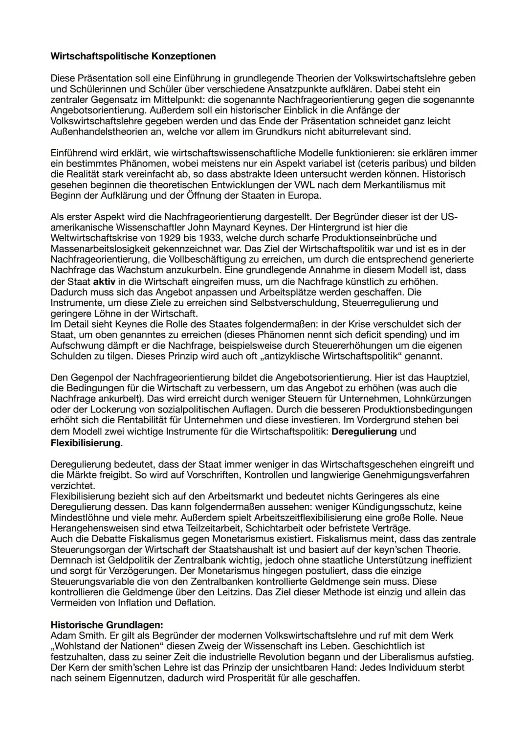 Wirtschaftspolitische Konzeptionen
Diese Präsentation soll eine Einführung in grundlegende Theorien der Volkswirtschaftslehre geben
und Schü
