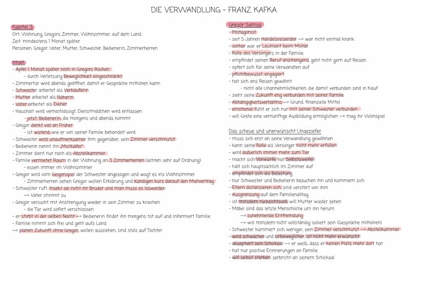 veröffentlicht 1915, Erzählung
Kurze Zusammenfassung
- Gregor wacht am Morgen auf und ist verwandelt
- Familie und Prokurist reagieren gesch