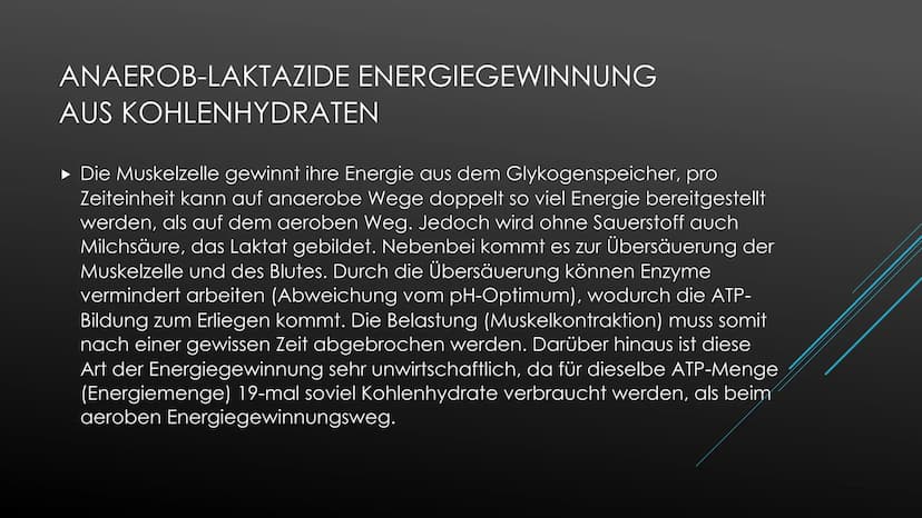 Energiegewinnungswege
Anaerob-alaktazide Energiegewinnung:
Jede Muskelzelle des Körpers verfügt über einen kleinen Vorrat an energiereichen 