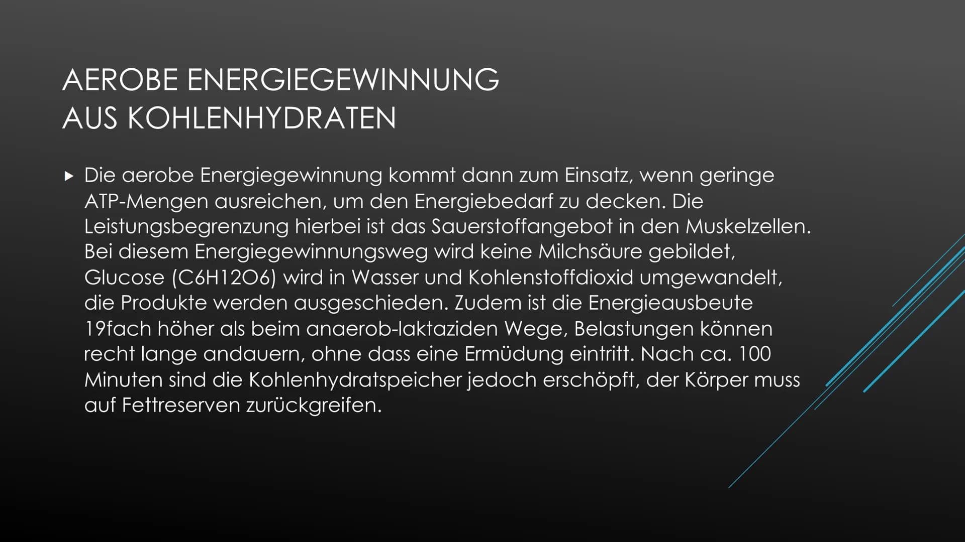 Energiegewinnungswege
Anaerob-alaktazide Energiegewinnung:
Jede Muskelzelle des Körpers verfügt über einen kleinen Vorrat an energiereichen 