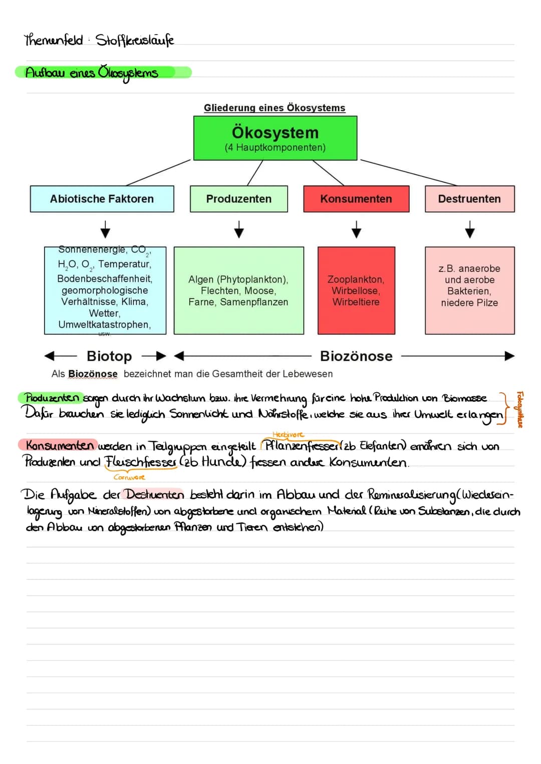 Nahrungskette und -netz
Produzenten (Frzeuger) debewesen, die organische Substanzen (Biomasse) aus anorganischem
Material aufbauen. (Fotosyn