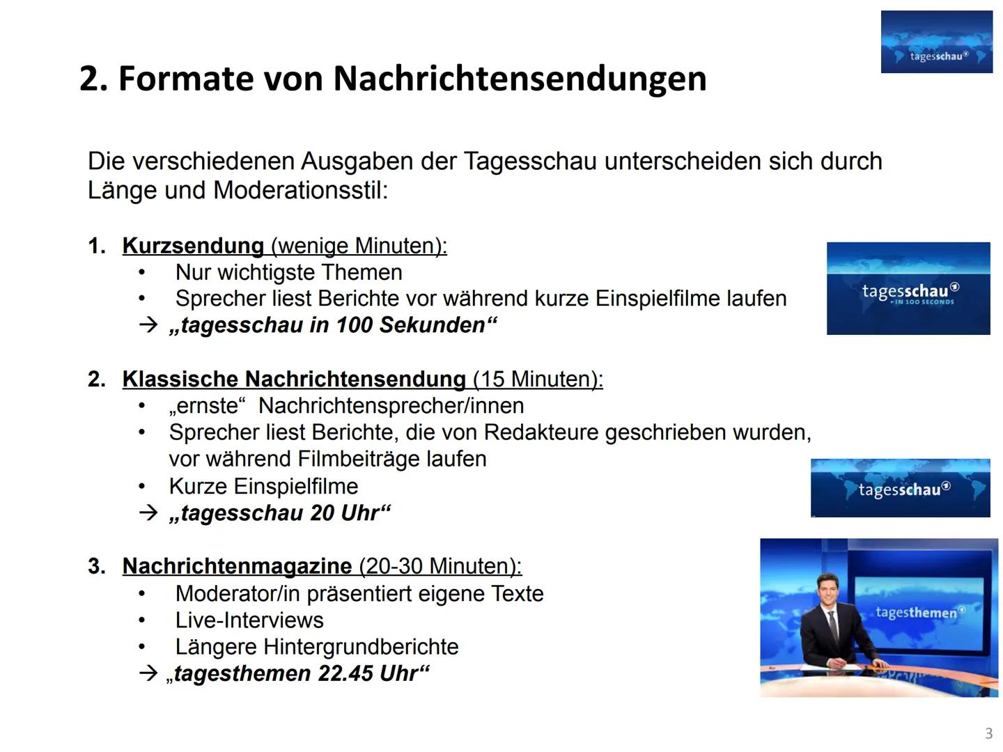 Vorstellung einer Nachrichtensendung im TV
Gliederung:
1. Geschichte der Tagesschau..
2. Formate von Nachrichtensendungen...
3. Wodurch zeic