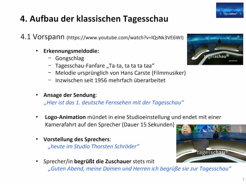 Vorstellung einer Nachrichtensendung im TV
Gliederung:
1. Geschichte der Tagesschau..
2. Formate von Nachrichtensendungen...
3. Wodurch zeic