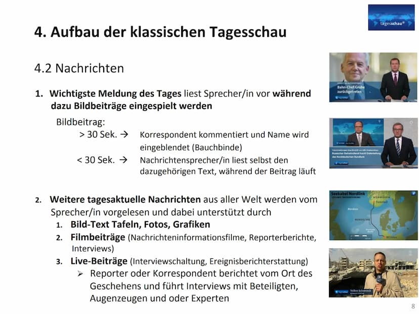 Vorstellung einer Nachrichtensendung im TV
Gliederung:
1. Geschichte der Tagesschau..
2. Formate von Nachrichtensendungen...
3. Wodurch zeic