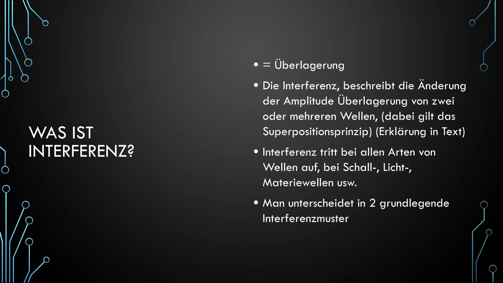 Vi
INTERFERENZ IM
DOPPELSPALT WAS IST
INTERFERENZ?
• = Überlagerung
• Die Interferenz, beschreibt die Änderung
der Amplitude Überlagerung vo