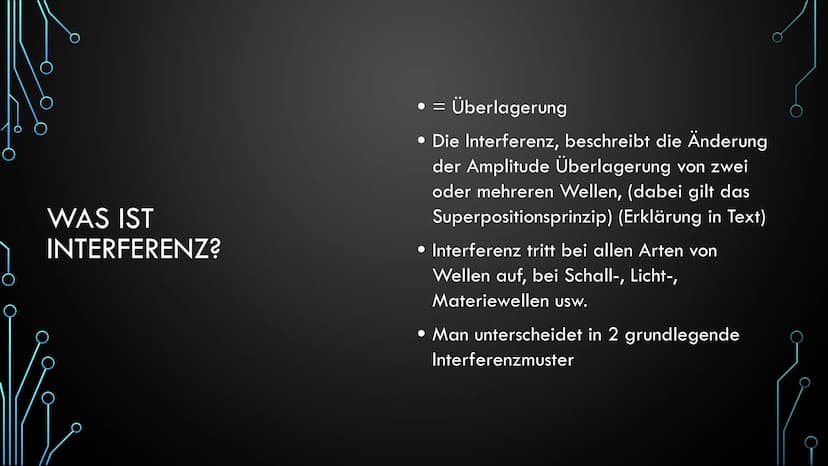 Vi
INTERFERENZ IM
DOPPELSPALT WAS IST
INTERFERENZ?
• = Überlagerung
• Die Interferenz, beschreibt die Änderung
der Amplitude Überlagerung vo